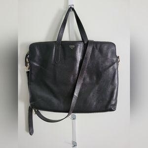 Fossil Women's Leather Laptop Bag, Black